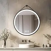 LUVODI LED Bathroom Mirror with Lights: 31" Wall Mounted LED Mirror, Dimmable Vanity Mirror, Anti-Fog, 3 Color Temperature, Frontlit, Aluminum Alloy Black Frame Hanging Strap