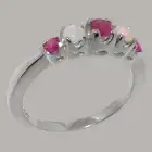 Solid 14k White Gold Natural Ruby & Opal Womens band Ring - Sizes 4 to 12