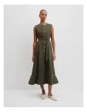 [Country Road] Denim Button Midi Dress in Kelp