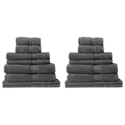 2x 8pc Royal Comfort Zero Twist Absorbent Quick Dry Cotton Towel Set Granite