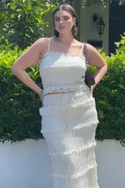 Beige Crop Top Sleeveless Ruched Sequin Pleat