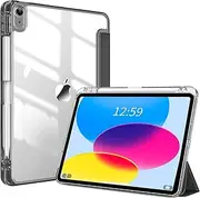 KVTVOU Case for iPad 10th Generation (10.9 Inch 2022) / iPad (A16) 11th (11 inch 2025) with Pencil Holder, Slim Lightweight Trifold Transparent PC Back＆TPU Shockproof Cover, Black