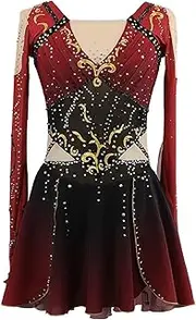 [Zagitova] Figure Skating Dress For Women, Long Sleeves Ice Skating Costumes For Competition, Roller Skater Dancewear