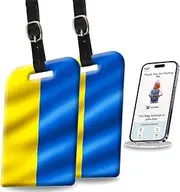 [Pack 2] tag8 Ukraine Flag Smart Luggage tag |Trendy Luggage tag ID Identification | Suitcase Tag | Fashionable Digital Name tag | Airline Compliant, SITA World Tracer Code Enabled | Gift idea