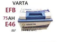 在飛比找Yahoo!奇摩拍賣優惠-【中部電池-台中】VARTA E46 EFB 75Ah 汽車