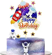 Sotpot Space Cake Toppers, Astronaut Space Cake Decorations, Outer Space Themed Space Party Decorations For Kids Men Spaceship Theme Birthday Party Supplies