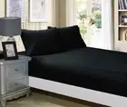 1000TC Ultra Soft Fitted Sheet & 2 Pillowcases Set - Super King Size Bed - Black