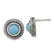 Sterling Silver Polished & Antiqued Imitation Turquoise Circle Post Earring