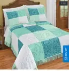 Patchwork Chenille Fringe Trim Textured Bedspread And Shams Queen NIP