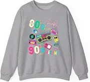 [Generic] Vintage 80's Baby 90's Made Me Retro 1980s Nostalgia 1990s Sweatshirt for Adults Crew Neck Long Sleeve Pullover