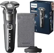 [Philips] Shaver Series 5000 - Electric Wet & Dry Shaver in Carbon Grey with 1 Integrated Fold-Out Trimmer, Soft Case, Protective Cap & Charging Station (Model S5887/13)