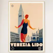 Galrie Venezia Lido Italy Vintage Travel Poster - Perfect Wall Art for Home or Office, Wood Frame, 50 x 70cm (20 x 28inch)