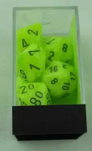 Chessex Vortex Bright Green Dice w/Black Markings 7-Dice Set (D20/12/10/%/8/6/4)