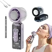 Icerush Turbo – Handheld Fan with Instant Cooling Plate & LED Light, Portable Handheld Turbo Fan with Ice Cooling,Transparent Case Design, 13000 Rpm High Speed Motor, 5°c Icy Coolings (Purple)