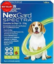 NexGard Spectra Dogs 7.6–15kg 6 Pack Chewable Tabs Flea Tick Worm Protection