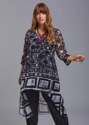[TS] Taking Shape Dress For Success Mesh Tunic Size 20 in Black / White Print - Plus Size Women's Clothing Black / White Print