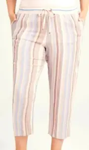 TS TAKING SHAPE plus sz M / 20 Linen Oasis Stripe Crop Pant natural NWT rrp$140!