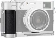 JJC Metal Hand Grip Secure Handle Bracket for Fujifilm Fuji X100V Camera, Anti-Slip Pads Design & Arca Swiss Type Quick Release Plate Design Silver