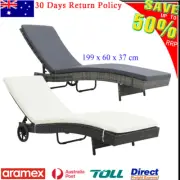 Outdoor Sunbed Sun Lounger with Wheels and Cushion Poly Rattan Anthracite/Black
