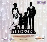 Family Wedding Cake Topper Bride, Groom, with two Children and Last Name [TLA45]