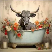 Longhorn Tile Backsplash Lazar Studio Animal Art Ceramic Bath Mural OB-LAZ04-73