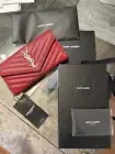 YSL SAINT LAURENT MONOGRAM RED WALLET SILVER