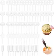 Swpeet 200Pcs 5 Styles 4ML Heart/Round/Star/Rectangular/Gear Mini Squeeze Transfer Cupcakes Pipettes Assortment Kit, Disposable Plastic Droppers for Cupcake Dessert Strawberries Chocolate