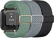 Elastic Bands Compatible with Fitbit Versa 2 Watch Bands Women Men, Soft Adjustable Stretchy Loop Nylon Stylish Replacement Wristbands for Fitbit Versa 2 / Versa/Lite/SE (3 Pack)