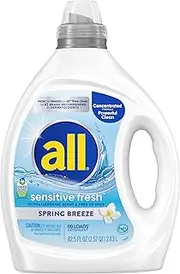 all Sensitive Fresh Liquid Laundry Detergent, Hypoallergenic Spring Breeze Scent & Free of Dyes, Gentle for Sensitive Skin, 82.5 oz, 110 Loads, HE Compatible