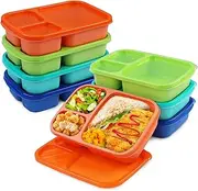 buluker 8 Pack Bento Lunch Box Set 3 Compartment Wheat Straw Meal Prep Food Storage Containers Plastic, Microwave and Dishwasher Safe （Jewel Brights）