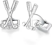 [HONEY BEAR] Cufflinks For Mens - Silver Golf Ball and Clubs Stainless Steel Sports Gift