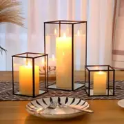 Glass Hurricane Candle Holder Set of 3 PCS Black Hurricane Candleholders for ...