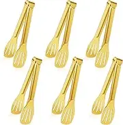 JCREN Serving Tongs 6 Pack Tongs for Serving Food, Stainless Steel Buffet Tongs Kitchen Tongs, Small Tongs Gold Tongs Serving Set for Party, 7 Inch