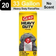 Glad ForceFlex Heavy Duty Large Trash Bags, Hold 80+ Pounds, 33 Gallon 20 Count