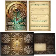 Limonia 12 Invitation Cards with Envelopes for Children's Birthday - Birthday Invitation Escape Room Invitation for Birthday Children's Party Detective Puzzle Party for Boys and Girls Children and