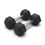 2 x 7kg Hex Rubber Coat Iron Dumbell Home Gym Strength Weight Commercial Grade