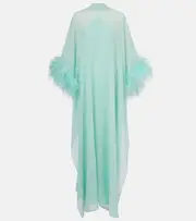 [Taller Marmo] Taller Marmo Penelope feather-trimmed silk kaftan AU 6 blue