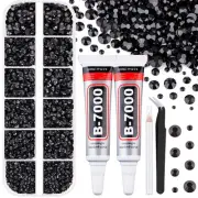 6100Pcs Black Rhinestones & 2Pcs B7000 Jewelry Glue for Crafts