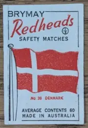 1957 Brymay Redheads Unused Label Flags Around the World #38 Denmark NM.