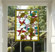 Floral Stained Glass Window Panel Suncatcher With Hummingbird Theme