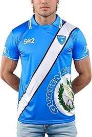 [fox & fury] Men's Guatemala Soccer Jersey Shirt with Stylish Collar and Ribbed Sleeves - White, Black & Sky Blue