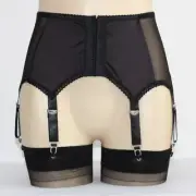 Allacki Front Closure Garter Belt Sheer Mesh Girdle with 6 Straps Plus Size