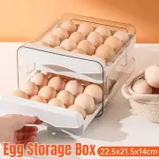 Plastic Double Layer Egg Storage Box Food Grade Fridge Organizer Drawer Rack AU