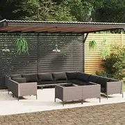 13 Piece Garden Lounge Set with Cushions Poly Rattan Dark Grey Patio Bar Sets