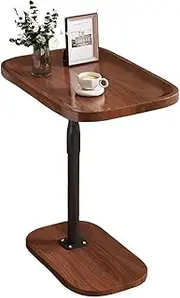 2-Tier Small Square Side Table, Adjustable Height End Table, Movable Square Coffee Table with 360° Rotating Sofa End Table for Living Room Bedroom Balcony Patio Nightstand (Walnut)