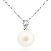 Freshwater Pearl Pendant with Bezel Diamond