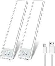 AMIR Newest Motion Sensor Cabinet Light, 30-LED Wireless USB Rechargeable Under Counter Closet Lighting, Under Cabinet Lights, Night Light for Kitchen, Wardrobe, Closets, Cabinet, Cupboard (2 Pack)