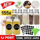 155XClear Square Glass Jars Lid Spice Herb Seasoning Condiment Storage Container