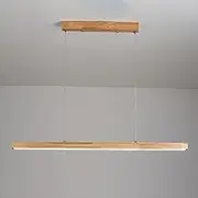 TONFON Wooden Linear Chandelier Raw Wood Strip Pendant Light with White Acrylic Shade, Modern LED Hanging Light for Kitchen Island Living Room Bedroom Bedside Dining Room Hallway Ceiling Light Fixture