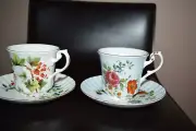 NEW HALL ENGLISH FINE BONE CHINA TEACUP & SAUCER FLORAL PATTERN SET OF 2